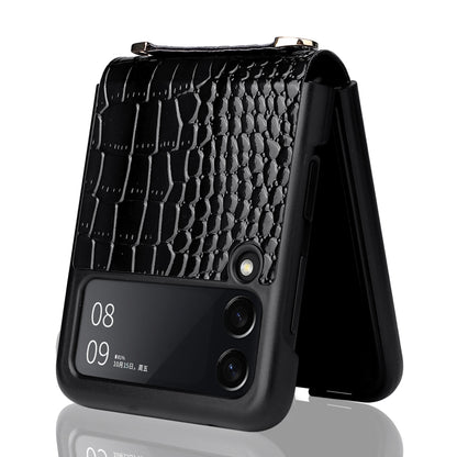 For Samsung Galaxy Z Flip3 5G Siamese Pearl Texture Phone Case with Lanyard(Black) by buy2fix