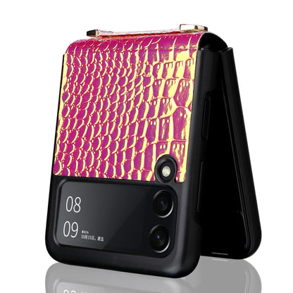 For Samsung Galaxy Z Flip3 5G Siamese Pearl Texture Phone Case with Lanyard(Rose Gold) by buy2fix