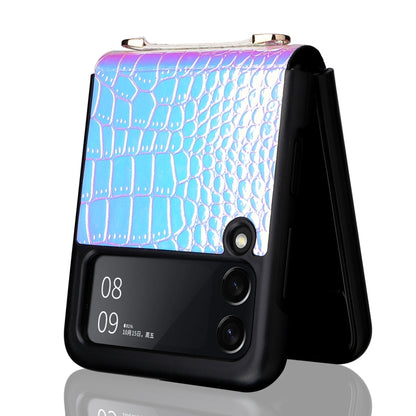 For Samsung Galaxy Z Flip3 5G Siamese Pearl Texture Phone Case with Lanyard(Sky Blue) by buy2fix