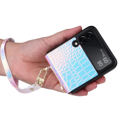 For Samsung Galaxy Z Flip3 5G Siamese Pearl Texture Phone Case with Lanyard(Sky Blue) by buy2fix