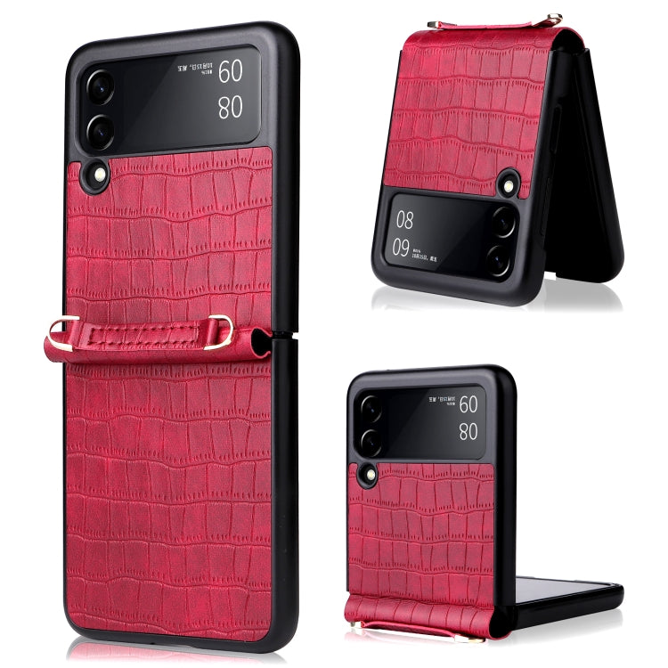 For Samsung Galaxy Z Flip3 5G Siamese Bamboo Texture Phone Case with Lanyard(Red) by buy2fix