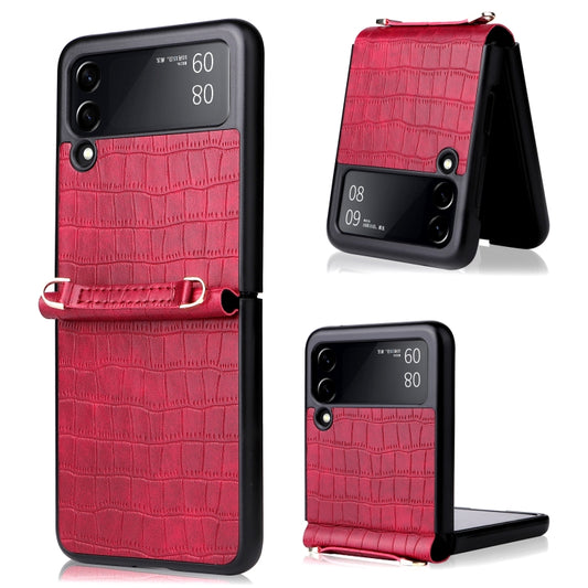 For Samsung Galaxy Z Flip3 5G Siamese Bamboo Texture Phone Case with Lanyard(Red) by buy2fix