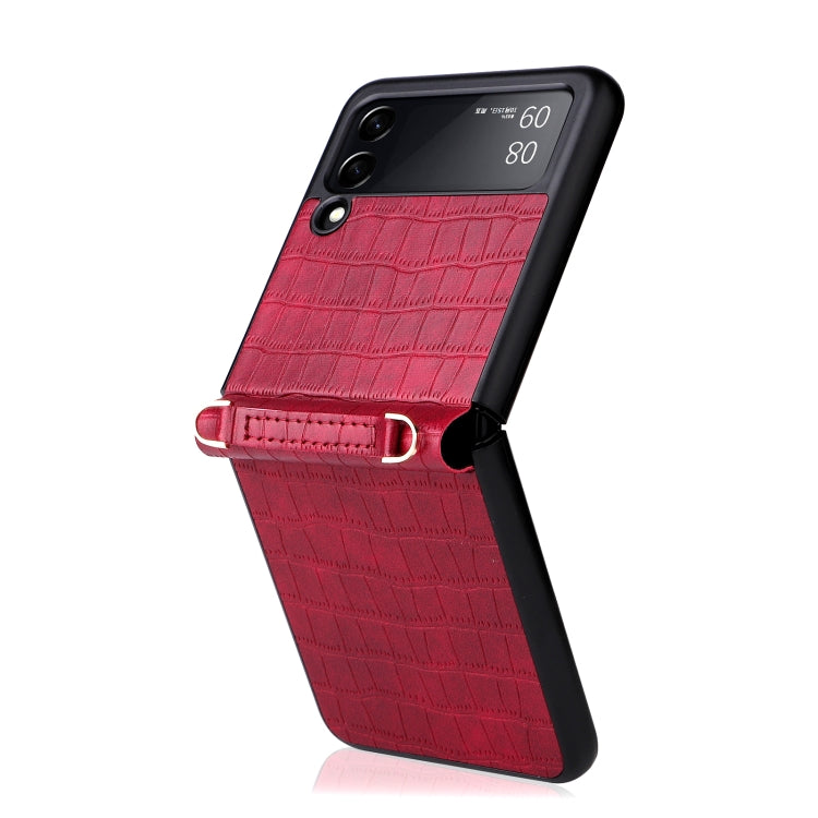 For Samsung Galaxy Z Flip3 5G Siamese Bamboo Texture Phone Case with Lanyard(Red) by buy2fix