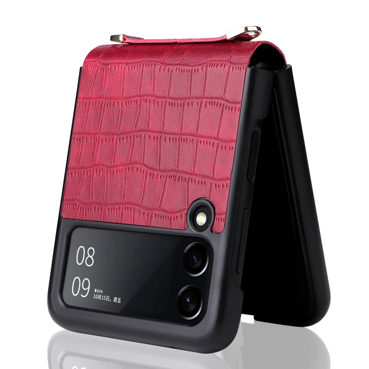 For Samsung Galaxy Z Flip3 5G Siamese Bamboo Texture Phone Case with Lanyard(Red) by buy2fix