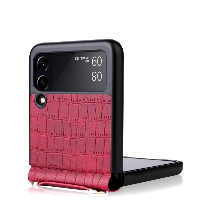 For Samsung Galaxy Z Flip3 5G Siamese Bamboo Texture Phone Case with Lanyard(Red) by buy2fix