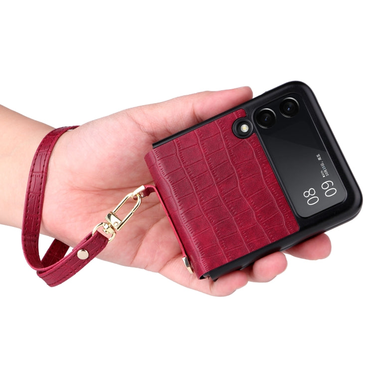 For Samsung Galaxy Z Flip3 5G Siamese Bamboo Texture Phone Case with Lanyard(Red) by buy2fix