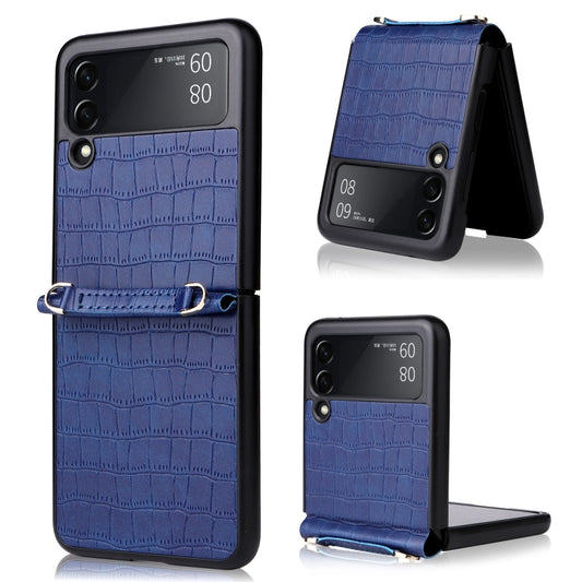 For Samsung Galaxy Z Flip3 5G Siamese Bamboo Texture Phone Case with Lanyard(Blue) - Galaxy Phone Cases by buy2fix | Online Shopping UK | buy2fix