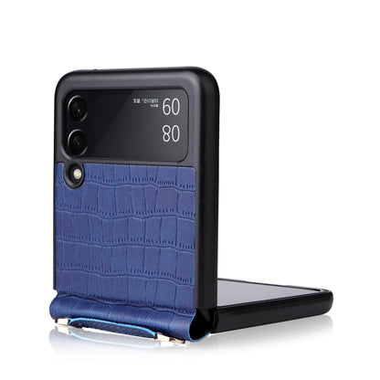 For Samsung Galaxy Z Flip3 5G Siamese Bamboo Texture Phone Case with Lanyard(Blue) - Galaxy Phone Cases by buy2fix | Online Shopping UK | buy2fix