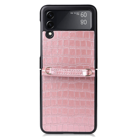 For Samsung Galaxy Z Flip3 5G Siamese Bamboo Texture Phone Case with Lanyard(Rose Gold) by buy2fix