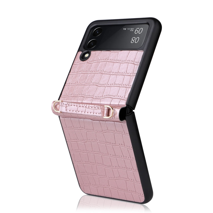For Samsung Galaxy Z Flip3 5G Siamese Bamboo Texture Phone Case with Lanyard(Rose Gold) by buy2fix