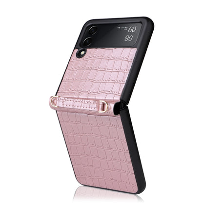 For Samsung Galaxy Z Flip3 5G Siamese Bamboo Texture Phone Case with Lanyard(Rose Gold) by buy2fix