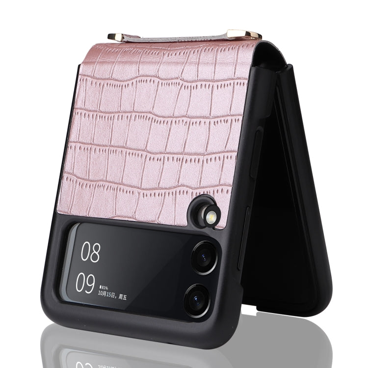 For Samsung Galaxy Z Flip3 5G Siamese Bamboo Texture Phone Case with Lanyard(Rose Gold) by buy2fix