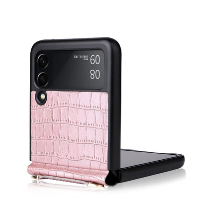 For Samsung Galaxy Z Flip3 5G Siamese Bamboo Texture Phone Case with Lanyard(Rose Gold) by buy2fix