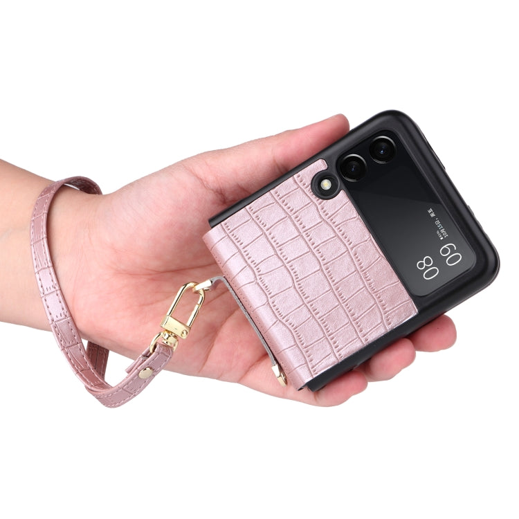 For Samsung Galaxy Z Flip3 5G Siamese Bamboo Texture Phone Case with Lanyard(Rose Gold) by buy2fix