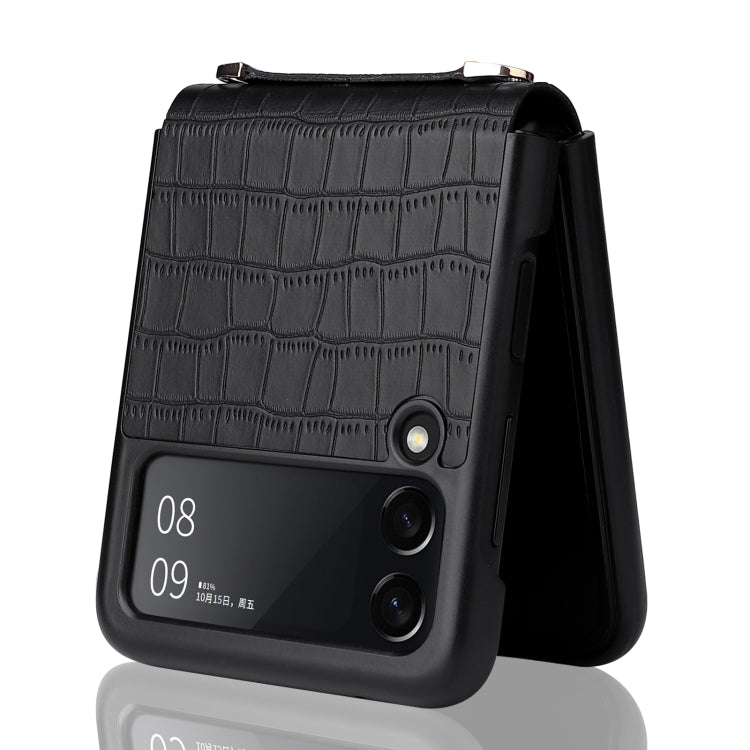 For Samsung Galaxy Z Flip3 5G Siamese Bamboo Texture Phone Case with Lanyard(Black) by buy2fix