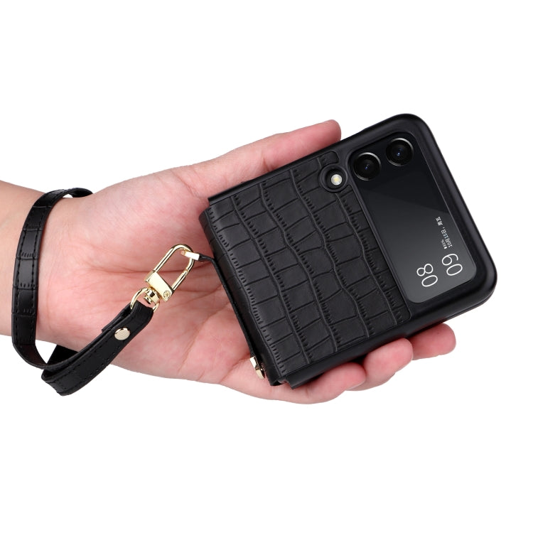 For Samsung Galaxy Z Flip3 5G Siamese Bamboo Texture Phone Case with Lanyard(Black) by buy2fix