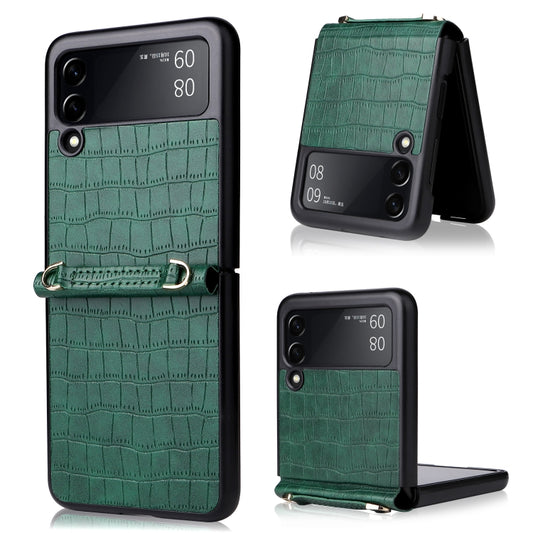 For Samsung Galaxy Z Flip3 5G Siamese Bamboo Texture Phone Case with Lanyard(Green) by buy2fix