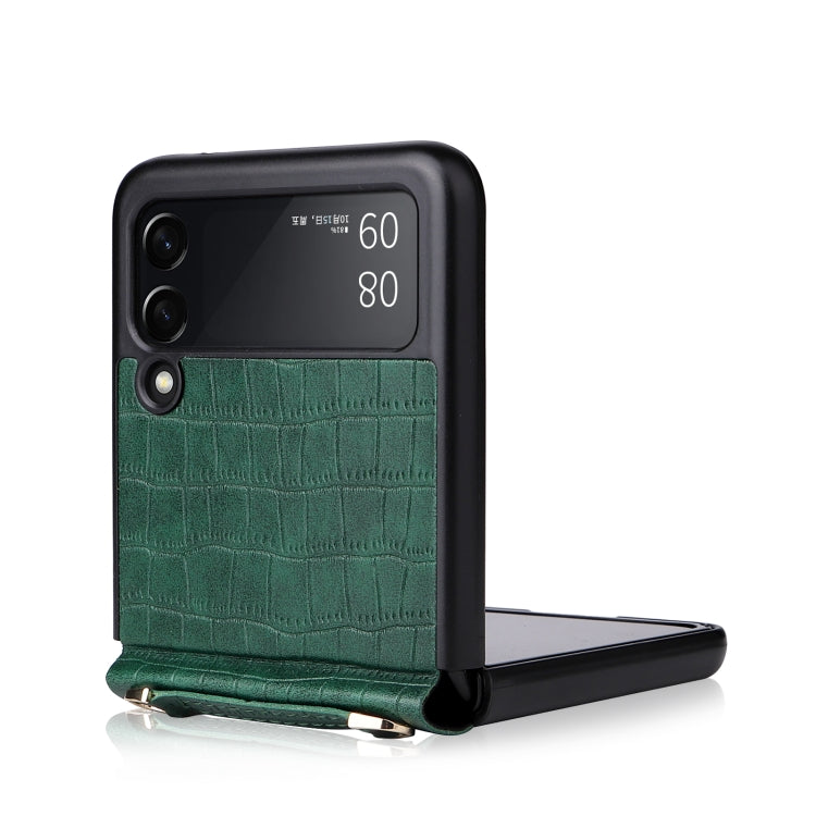 For Samsung Galaxy Z Flip3 5G Siamese Bamboo Texture Phone Case with Lanyard(Green) by buy2fix
