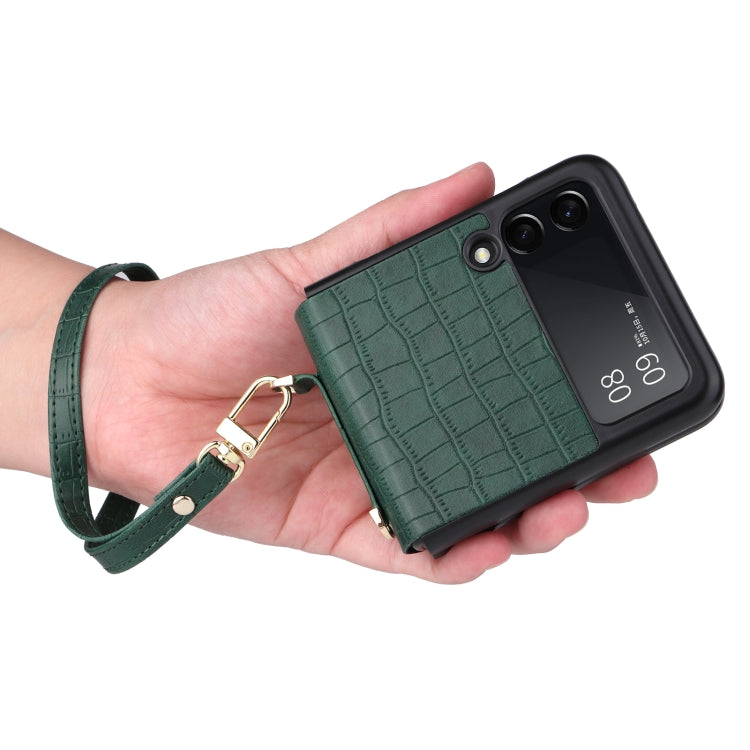 For Samsung Galaxy Z Flip3 5G Siamese Bamboo Texture Phone Case with Lanyard(Green) by buy2fix