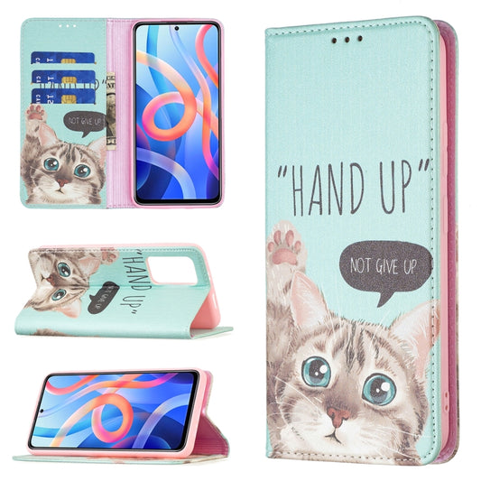 For Xiaomi Redmi Note 11 5G Colored Drawing Invisible Magnetic PU Leather Phone Case(Cat) - Xiaomi Cases by buy2fix | Online Shopping UK | buy2fix