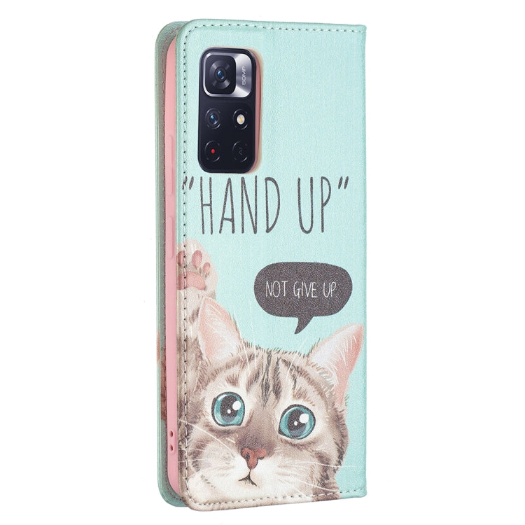 For Xiaomi Redmi Note 11 5G Colored Drawing Invisible Magnetic PU Leather Phone Case(Cat) - Xiaomi Cases by buy2fix | Online Shopping UK | buy2fix