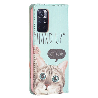 For Xiaomi Redmi Note 11 5G Colored Drawing Invisible Magnetic PU Leather Phone Case(Cat) - Xiaomi Cases by buy2fix | Online Shopping UK | buy2fix