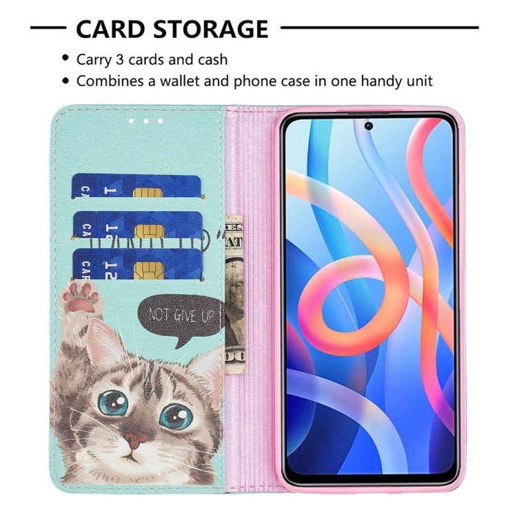 For Xiaomi Redmi Note 11 5G Colored Drawing Invisible Magnetic PU Leather Phone Case(Cat) - Xiaomi Cases by buy2fix | Online Shopping UK | buy2fix