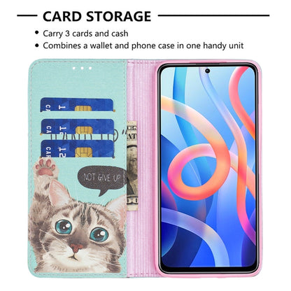 For Xiaomi Redmi Note 11 5G Colored Drawing Invisible Magnetic PU Leather Phone Case(Cat) - Xiaomi Cases by buy2fix | Online Shopping UK | buy2fix