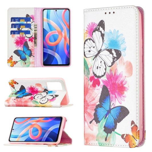 For Xiaomi Redmi Note 11 5G Colored Drawing Invisible Magnetic PU Leather Phone Case(Two Butterflies) - Xiaomi Cases by buy2fix | Online Shopping UK | buy2fix