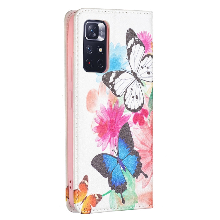 For Xiaomi Redmi Note 11 5G Colored Drawing Invisible Magnetic PU Leather Phone Case(Two Butterflies) - Xiaomi Cases by buy2fix | Online Shopping UK | buy2fix