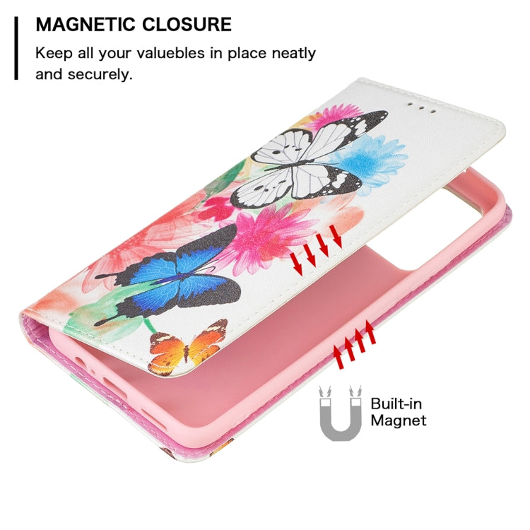 For Xiaomi Redmi Note 11 5G Colored Drawing Invisible Magnetic PU Leather Phone Case(Two Butterflies) - Xiaomi Cases by buy2fix | Online Shopping UK | buy2fix