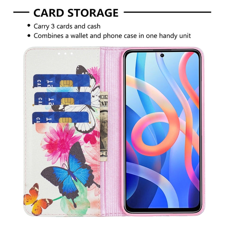 For Xiaomi Redmi Note 11 5G Colored Drawing Invisible Magnetic PU Leather Phone Case(Two Butterflies) - Xiaomi Cases by buy2fix | Online Shopping UK | buy2fix