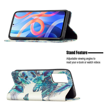 For Xiaomi Redmi Note 11 5G Colored Drawing Invisible Magnetic PU Leather Phone Case(Blue Leaf) - Xiaomi Cases by buy2fix | Online Shopping UK | buy2fix
