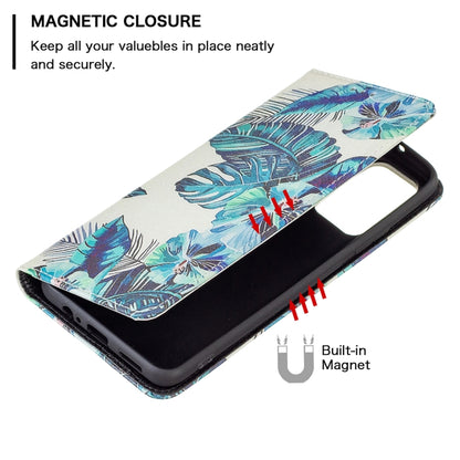 For Xiaomi Redmi Note 11 5G Colored Drawing Invisible Magnetic PU Leather Phone Case(Blue Leaf) - Xiaomi Cases by buy2fix | Online Shopping UK | buy2fix