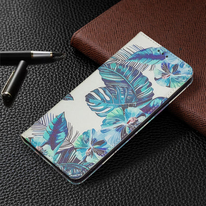 For Xiaomi Redmi Note 11 5G Colored Drawing Invisible Magnetic PU Leather Phone Case(Blue Leaf) - Xiaomi Cases by buy2fix | Online Shopping UK | buy2fix