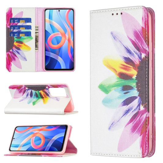For Xiaomi Redmi Note 11 5G Colored Drawing Invisible Magnetic PU Leather Phone Case(Sun Flower) - Xiaomi Cases by buy2fix | Online Shopping UK | buy2fix