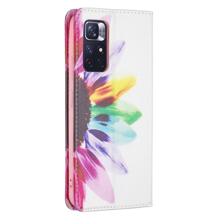 For Xiaomi Redmi Note 11 5G Colored Drawing Invisible Magnetic PU Leather Phone Case(Sun Flower) - Xiaomi Cases by buy2fix | Online Shopping UK | buy2fix