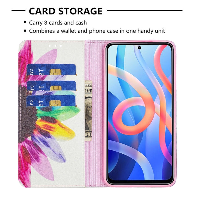 For Xiaomi Redmi Note 11 5G Colored Drawing Invisible Magnetic PU Leather Phone Case(Sun Flower) - Xiaomi Cases by buy2fix | Online Shopping UK | buy2fix