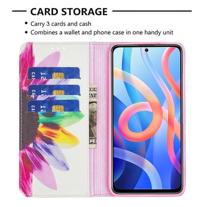 For Xiaomi Redmi Note 11 5G Colored Drawing Invisible Magnetic PU Leather Phone Case(Sun Flower) - Xiaomi Cases by buy2fix | Online Shopping UK | buy2fix