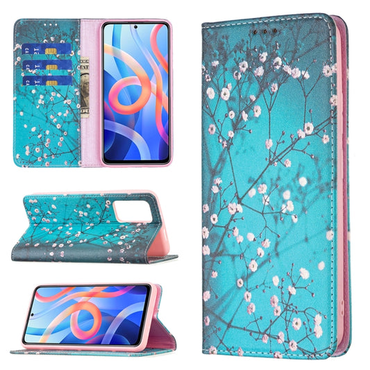 For Xiaomi Redmi Note 11 5G Colored Drawing Invisible Magnetic PU Leather Phone Case(Plum Blossom) - Xiaomi Cases by buy2fix | Online Shopping UK | buy2fix