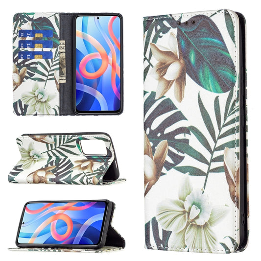 For Xiaomi Redmi Note 11 5G Colored Drawing Invisible Magnetic PU Leather Phone Case(Red Leaves) - Xiaomi Cases by buy2fix | Online Shopping UK | buy2fix