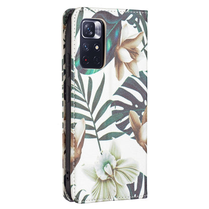 For Xiaomi Redmi Note 11 5G Colored Drawing Invisible Magnetic PU Leather Phone Case(Red Leaves) - Xiaomi Cases by buy2fix | Online Shopping UK | buy2fix