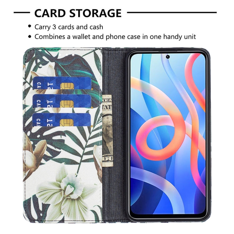 For Xiaomi Redmi Note 11 5G Colored Drawing Invisible Magnetic PU Leather Phone Case(Red Leaves) - Xiaomi Cases by buy2fix | Online Shopping UK | buy2fix