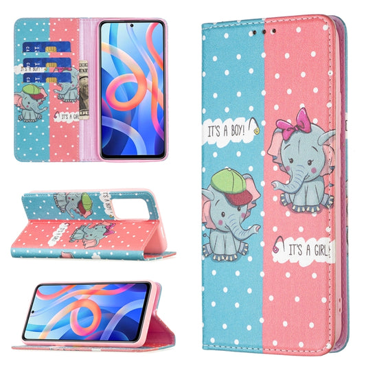 For Xiaomi Redmi Note 11 5G Colored Drawing Invisible Magnetic PU Leather Phone Case(Elephant) - Xiaomi Cases by buy2fix | Online Shopping UK | buy2fix