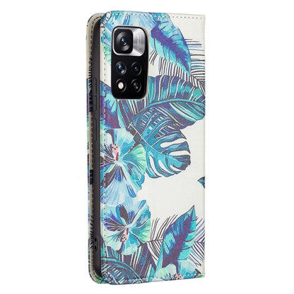 For Xiaomi Redmi Note 11 Pro 5G / 11 Pro+ 5G Colored Drawing Pattern Invisible Magnetic Leather Phone Case(Blue Leaf) - Xiaomi Cases by buy2fix | Online Shopping UK | buy2fix