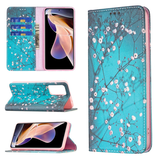 For Xiaomi Redmi Note 11 Pro 5G / 11 Pro+ 5G Colored Drawing Pattern Invisible Magnetic Leather Phone Case(Plum Blossom) - Xiaomi Cases by buy2fix | Online Shopping UK | buy2fix