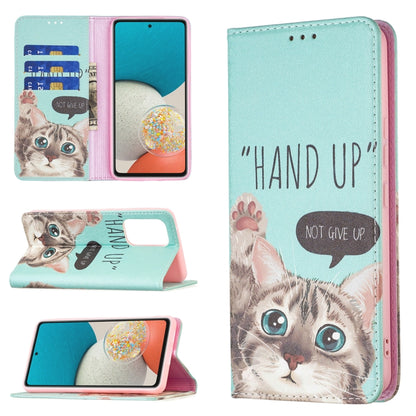 For Samsung Galaxy A53 5G Colored Drawing Pattern Invisible Magnetic PU Leather Phone Case(Cat) by buy2fix