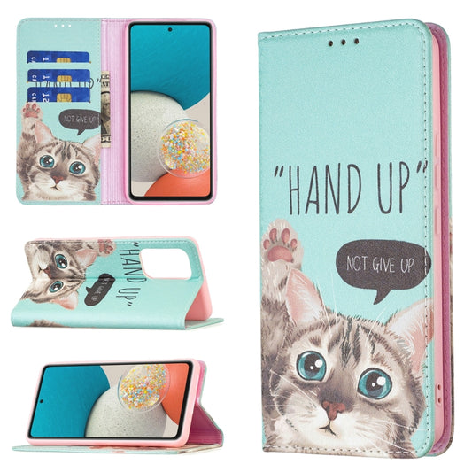 For Samsung Galaxy A53 5G Colored Drawing Pattern Invisible Magnetic PU Leather Phone Case(Cat) by buy2fix