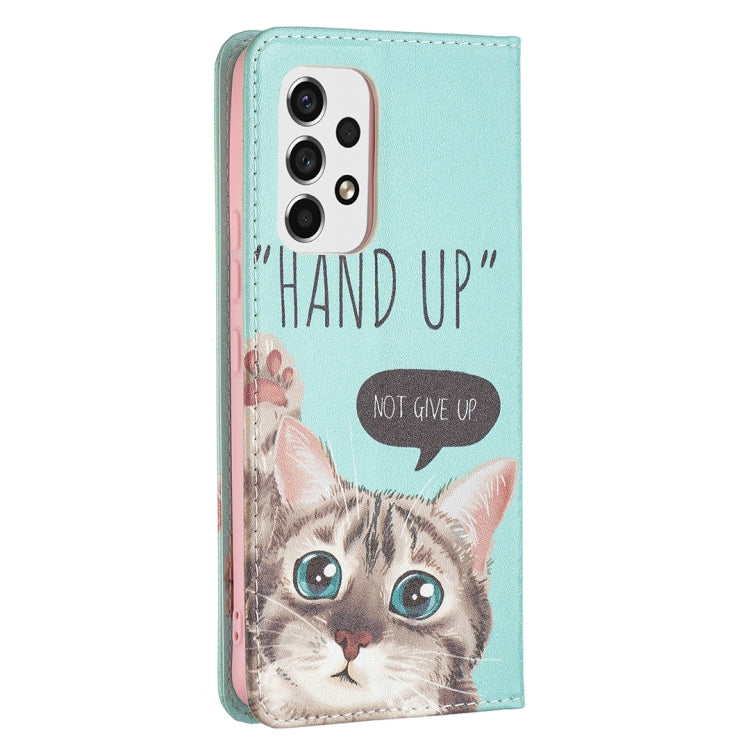 For Samsung Galaxy A53 5G Colored Drawing Pattern Invisible Magnetic PU Leather Phone Case(Cat) by buy2fix