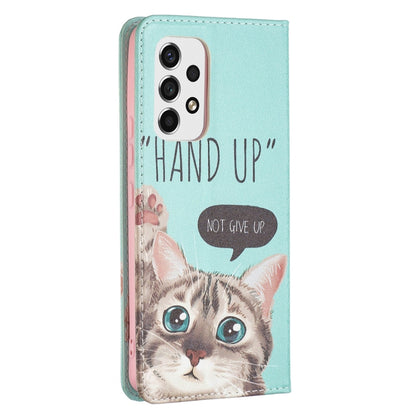 For Samsung Galaxy A53 5G Colored Drawing Pattern Invisible Magnetic PU Leather Phone Case(Cat) by buy2fix